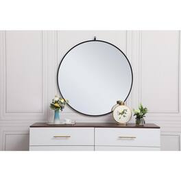 Elegant Decor - Metal frame round mirror with decorative hook 39 inch - Black