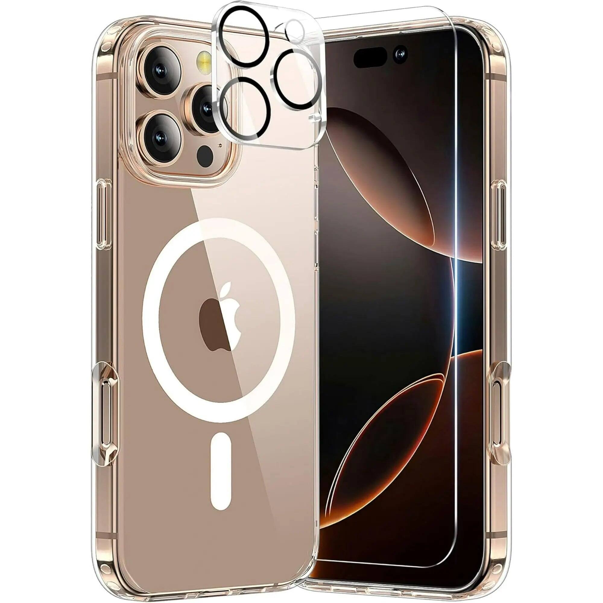 Front. Entronix - Entronix Bundle for iPhone 15 Pro Max - [Magnetic] Clear Case, Screen Protector & Camera Lens Protectors - Clear.