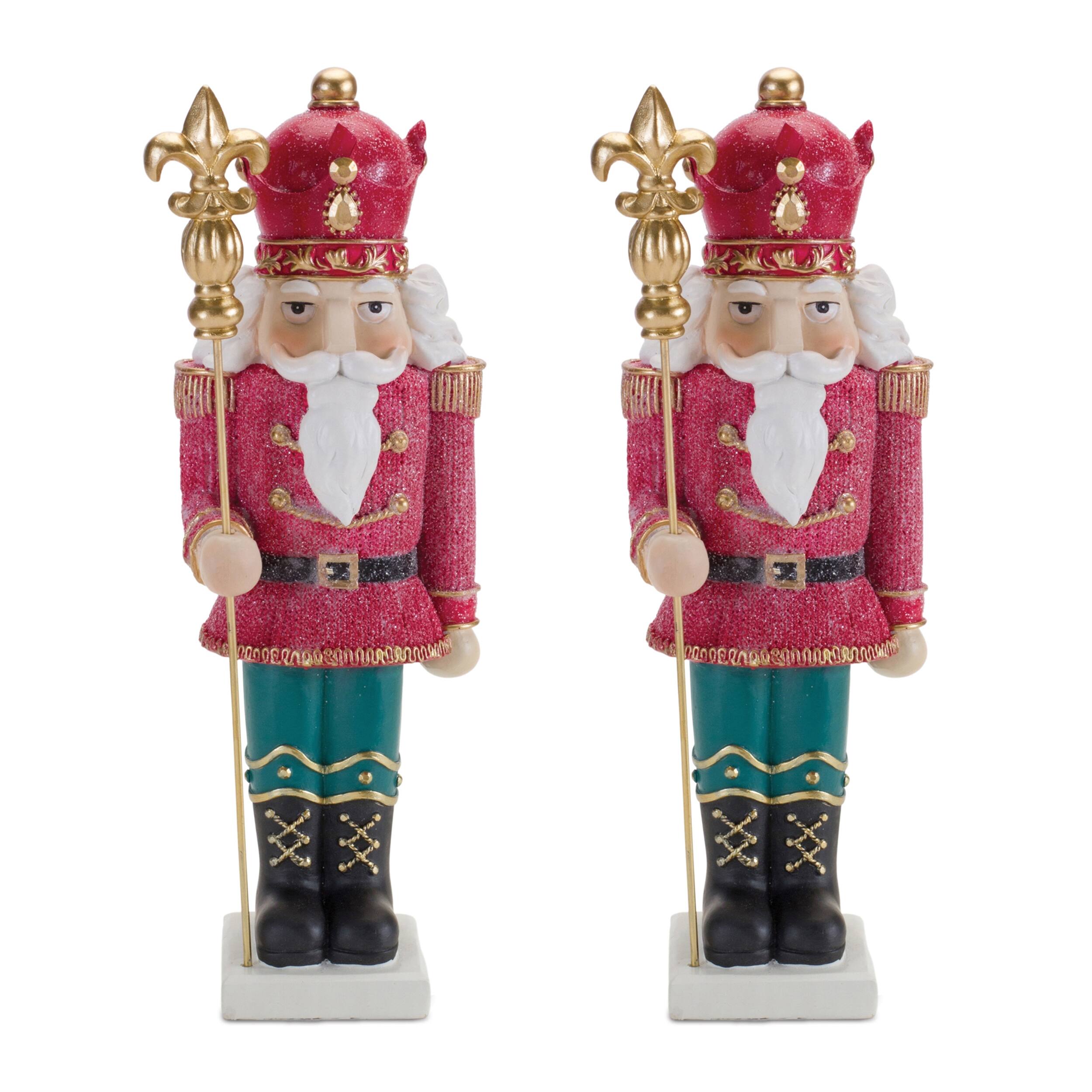 Back. BreeBe - Glittered Nutcracker Figurine (Set of 2) - Red, Gold.