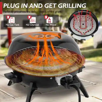 Winado - 20in Portable Electric BBQ Grill Countertop 1600W with Double Layer Design for Indoor Outdoor Garden Camping Party