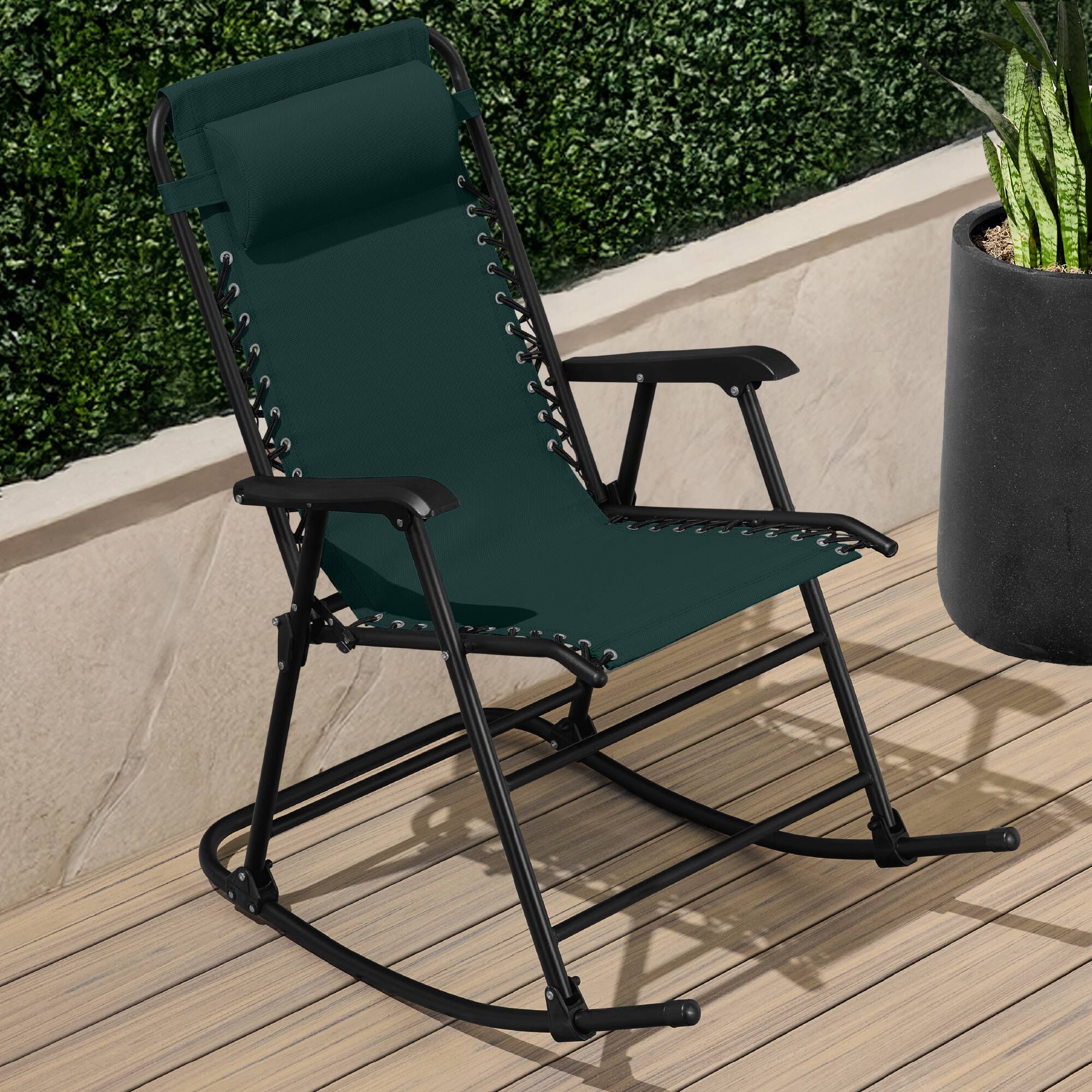 Alt View 6. Best Choice Products - Best Choice Products Folding Outdoor Zero Gravity Rocking Lounge Chair w/ Headrest Pillow - Forest Green - Forest Green.