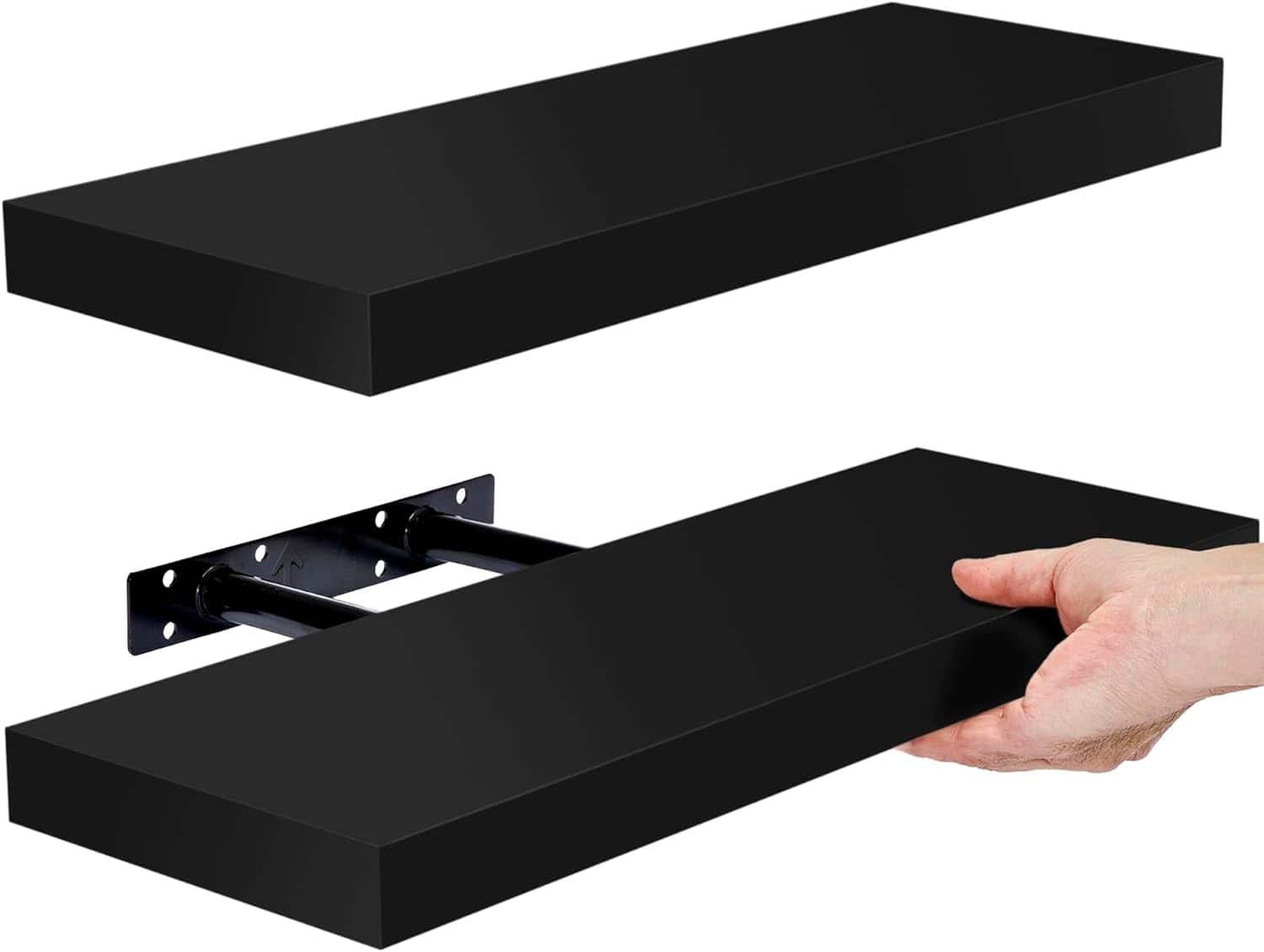 2 Pack (16"x5") Sorbus Floating Wall Shelves for Bedroom, Decor, Kitchen, Living Room - for Trophies, Frames, Bookshelf - Black