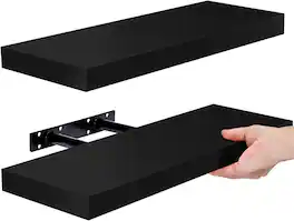 2 Pack (16"x5") Sorbus Floating Wall Shelves for Bedroom, Decor, Kitchen, Living Room - for Trophies, Frames, Bookshelf - Black