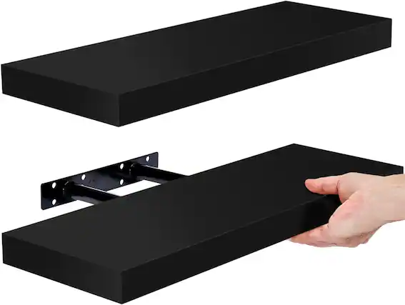 Front. Sorbus - 2 Pack (16"x5") Sorbus Floating Wall Shelves for Bedroom, Decor, Kitchen, Living Room - for Trophies, Frames, Bookshelf - Black.