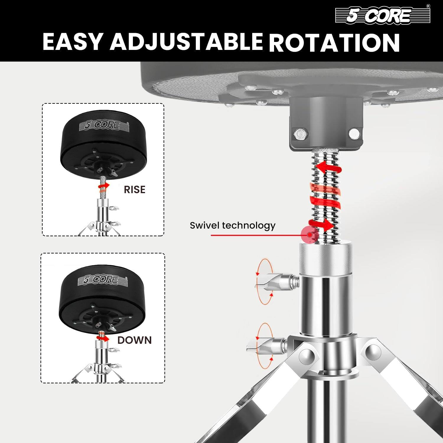 5 CORE

EASY ADJUSTABLE ROTATION

RISE

DOWN

Swivel technology