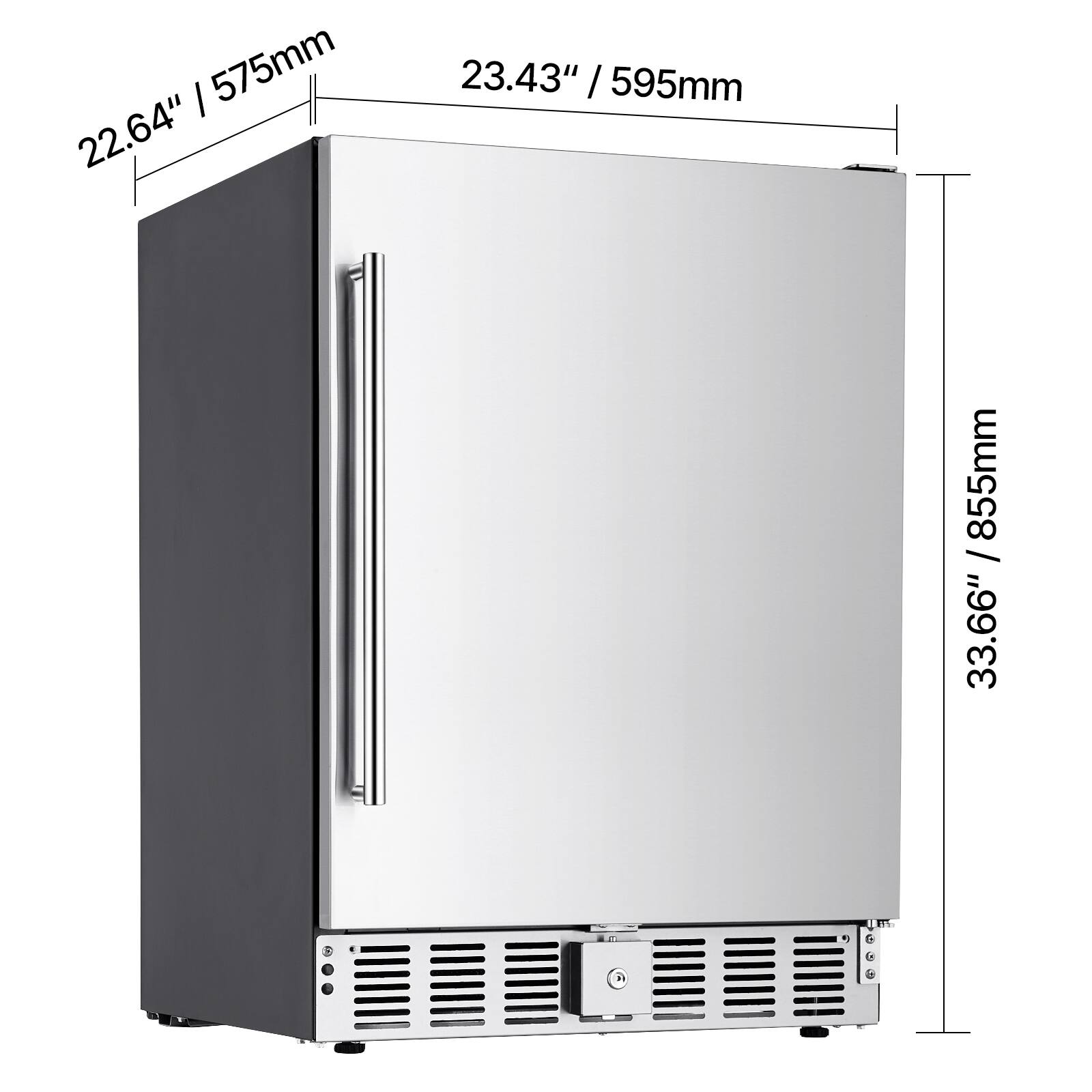 22.64" / 575mm  
23.43" / 595mm  
33.66" / 855mm