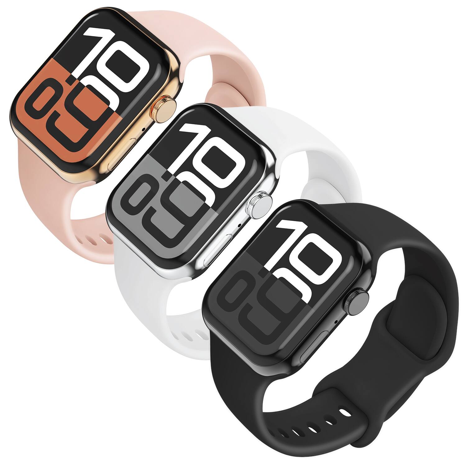 Front. Vena - 3 Pack For Apple Watch Ultra 2 Band 49mm, Apple Watch Ultra Band, Silicone Sport Strap For iWatch 45mm Series 9/8/7 - Multi.