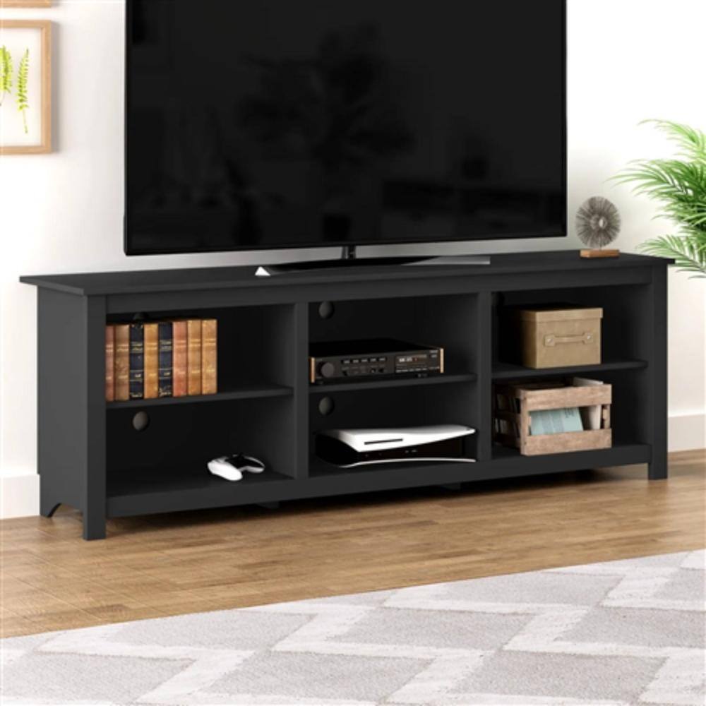 Angle. Hivvago - Farmhouse TV Stand in Black Wood Finish - for TVs up to 70-inch - Black.
