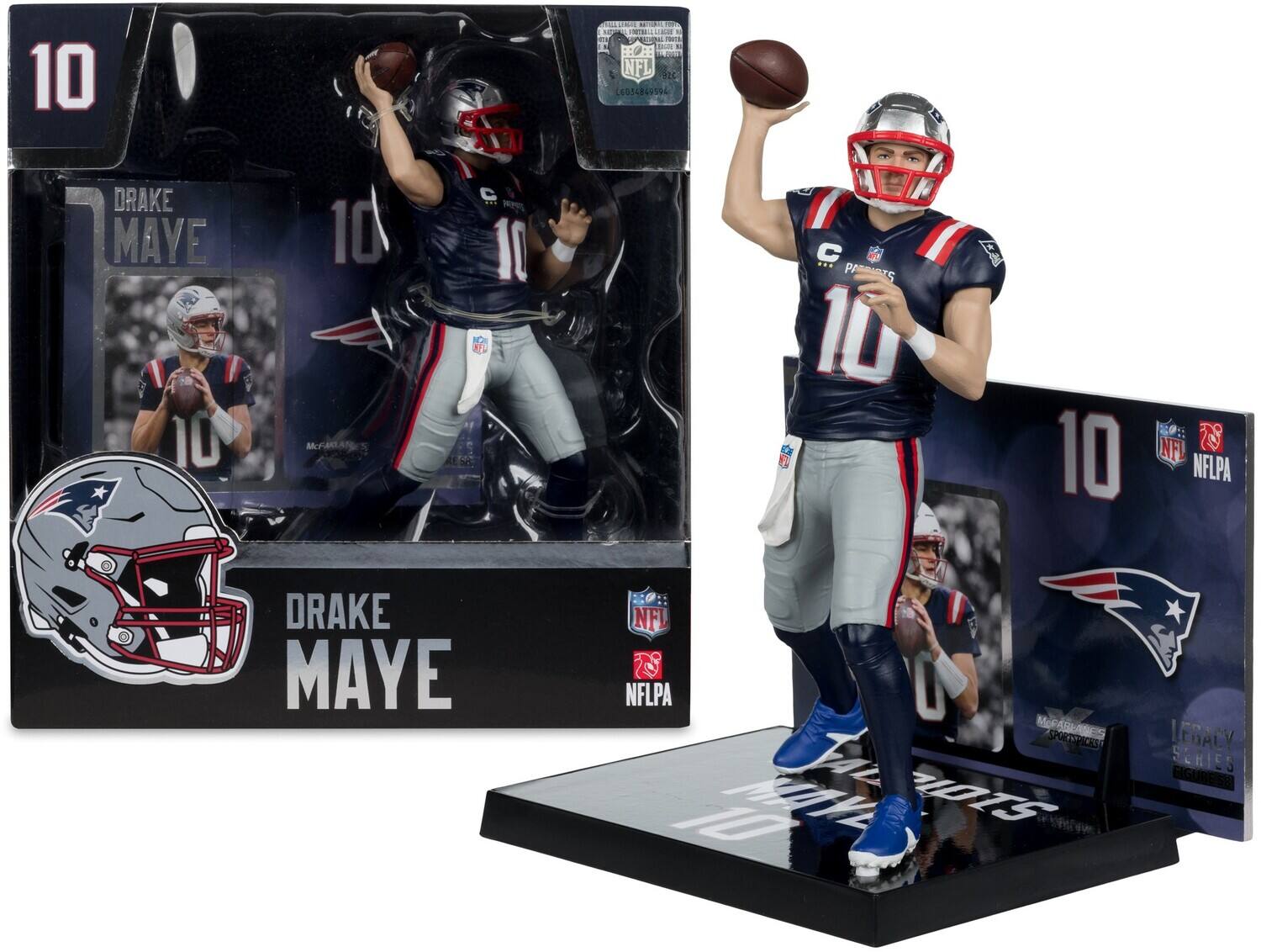 10 DRAKE MAYE 10  
10 McFAAN S C I F RESA TSAURG W INELE I A mu nci - SuE . :0  
NFL RLC 6054849596  
PA PARMATS 5 10 WE NFL 28 10 NFLPA  
DRAKE MAYE NFLPA 0 MOPABRAGES MoPAR SPURTSPCRST 10 MIV SLOT LEGACY SERIES EIGUREISS