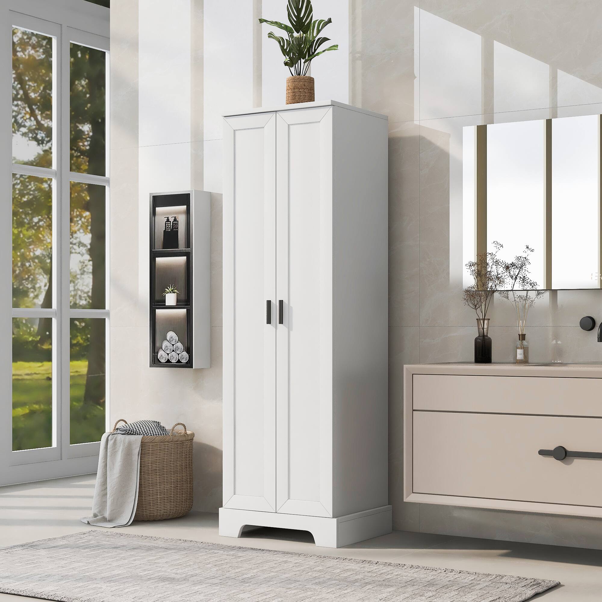 Angle. TinyHomie - Storage Cabinet with Two Doors for Bathroom Office Adjustable Shelf MDF Board White - White.