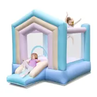 Costway Kids Bounce House with Slide Basketball Rim Inflatable Basketball Without Blower - Multicolor - Front_Zoom