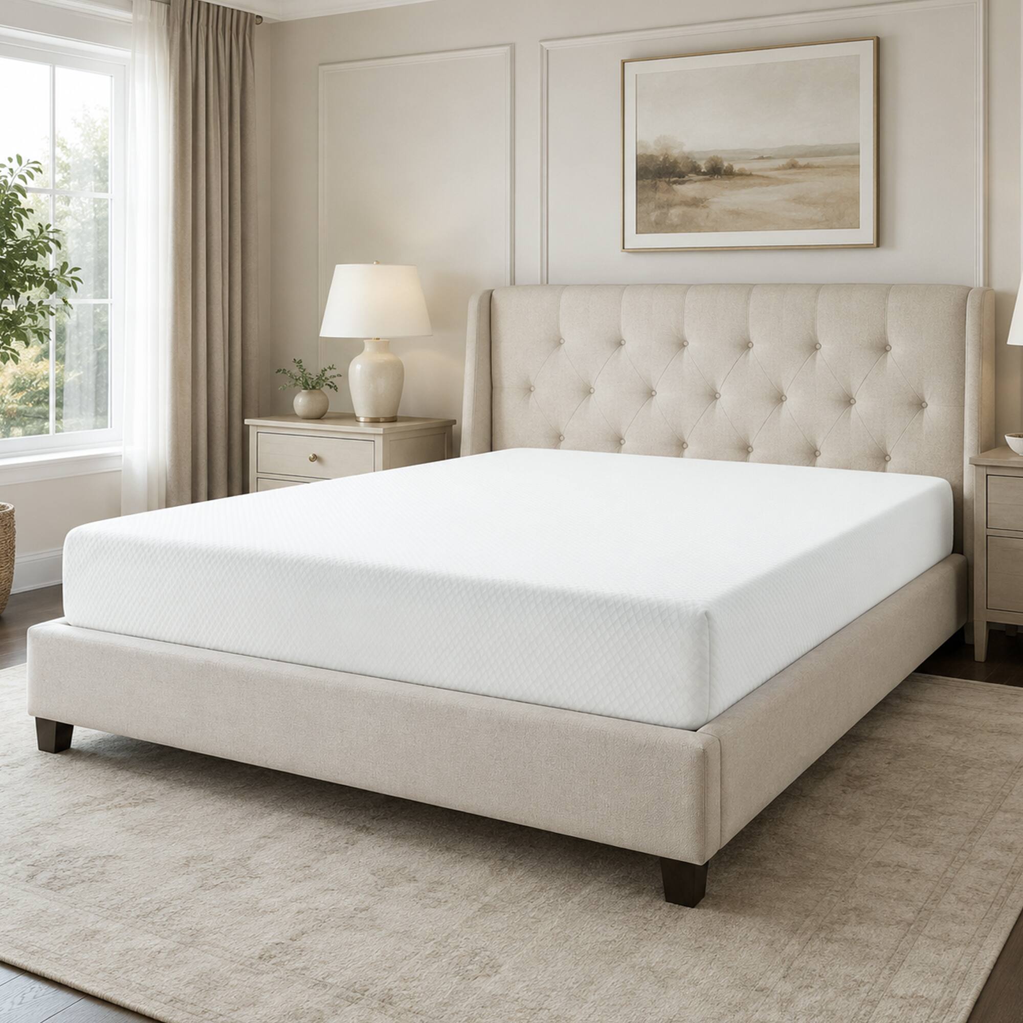 Angle. Anysun - 12" Cal King Memory Foam Mattress – Gel-Infused Cooling Layer, High-Density Support, CertiPUR-US Certified - White.