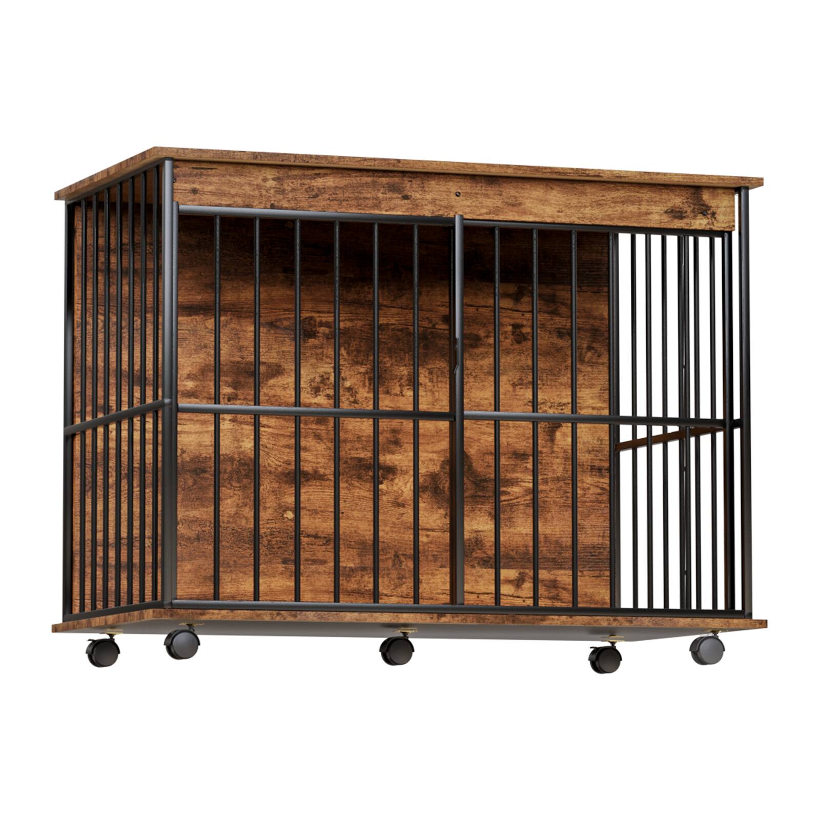 Alt View 4. Siljoy - 43.3" Dog Crate Furniture, MDF & Steel Kennel with Tray, Coffee Table for Large Dogs, 70+ lbs.