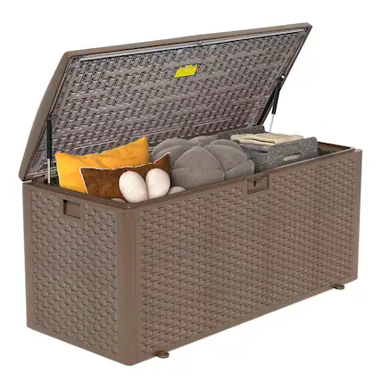 Front. Yardgrace - Outdoor Storage Box All-Weather Lockable Multi-Purpose Deck Box for Storage,Resin - 220 Gallon Brown.