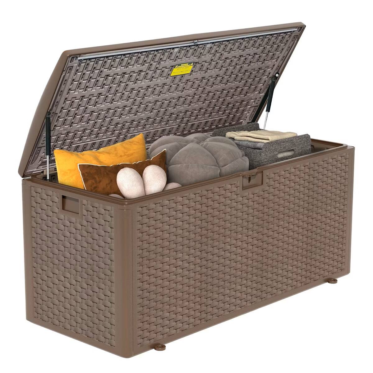 Front. Yardgrace - 220-gallon lockable resin deck box(Upgraded version) - suitable for outdoor storage in the garden, rainproof and windpro - Brown.