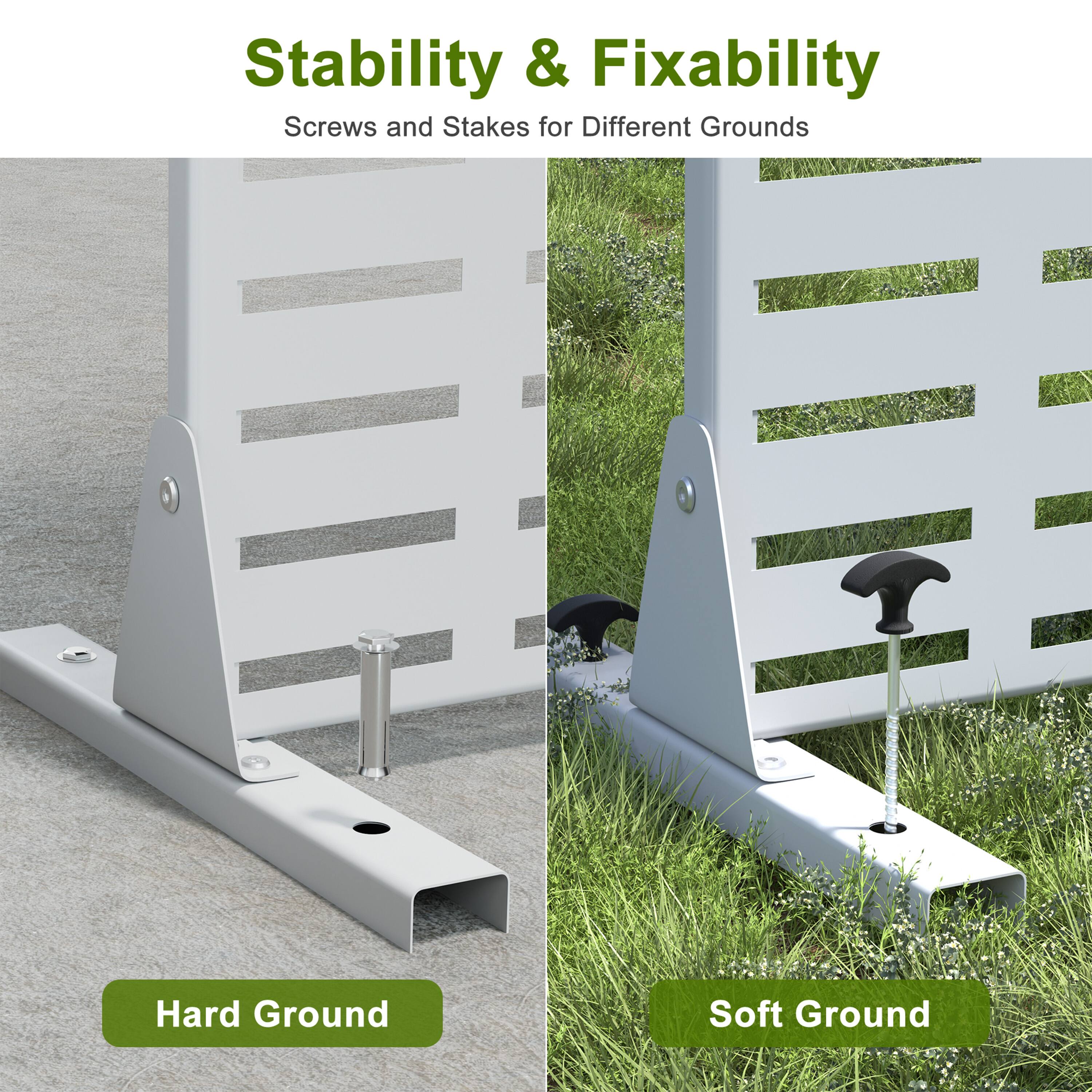 Stability & Fixability  
Screws and Stakes for Different Grounds  

Hard Ground  
Soft Ground