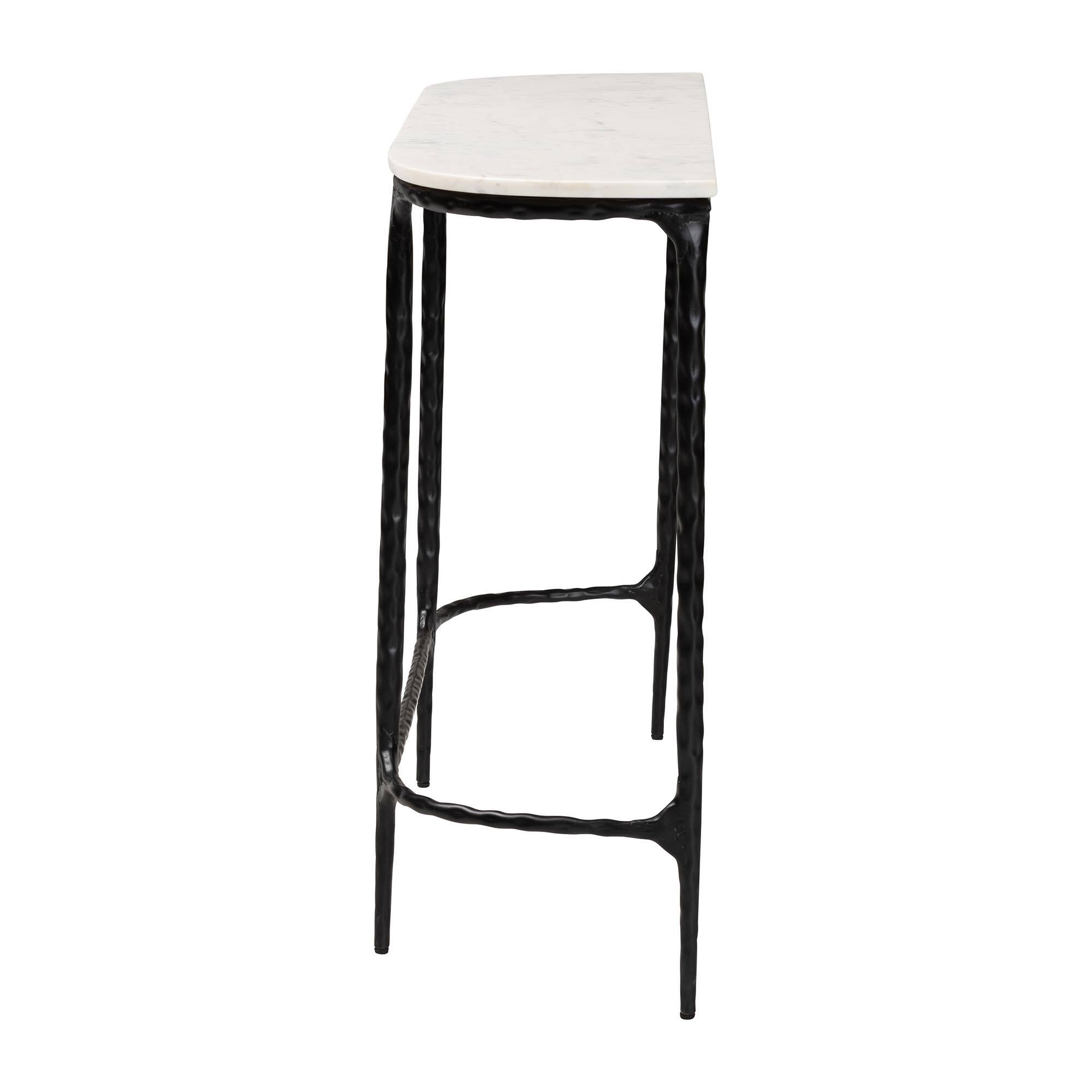 Left. Baxton Studio - Edsel Marble Console Table - Modern Rustic Accent Table with Hand-Forged Metal Frame, Rounded - Marble White/Black.