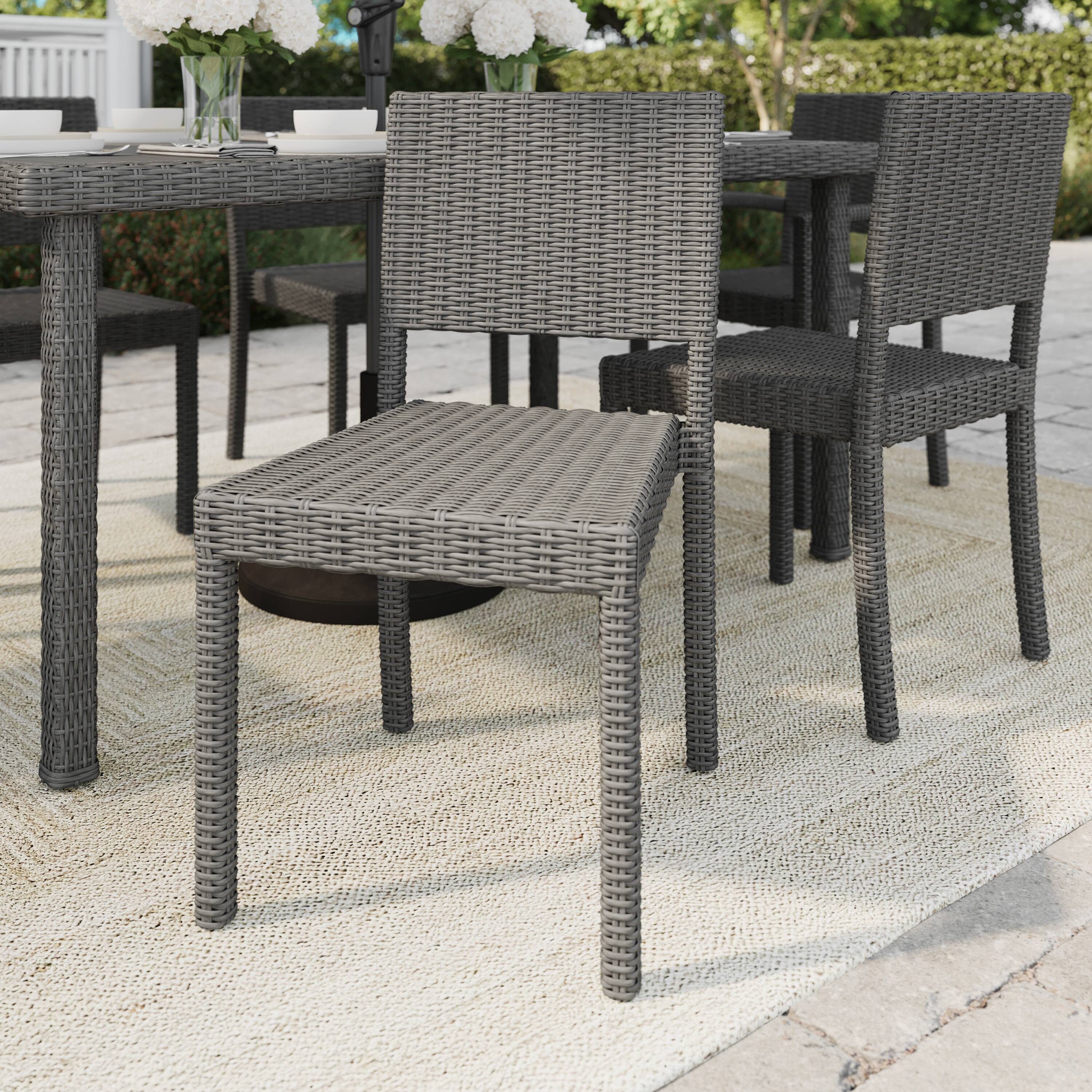 Alt View 4. Martha Stewart - Bedford Outdoor Rattan Wicker Stackable Side Dining Chair - Gray.