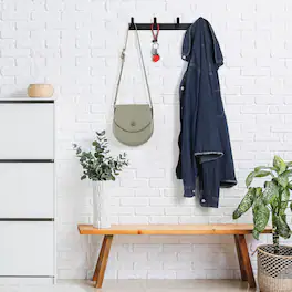 Oumilen - Metal Wall Coat Rack with 4 Hooks – No Drill Adhesive Hanger for Coats, Towels, Bathroom, Kitchen - Black