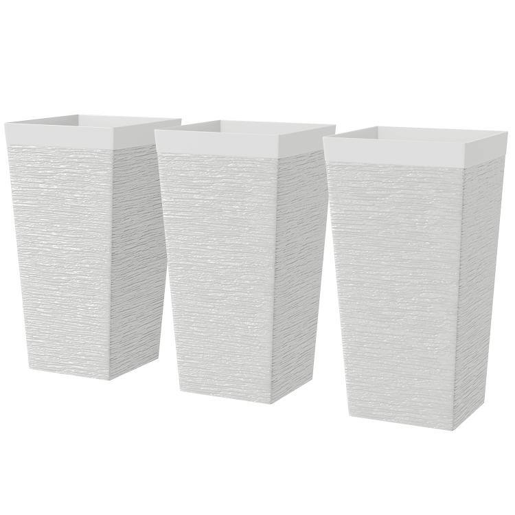 Alt View 10. PULUZ - 22.8 Inch Set of 3 Outdoor Planters with Stone Finish and Wheels, Stackable Tapered Planters with Drainage Hole - White.