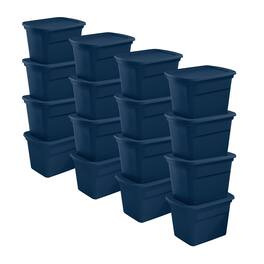 Sterilite - Classic Lidded Stackable 18 Gal Storage Tote Container, Blue, 16 Pack - Marine Blue
