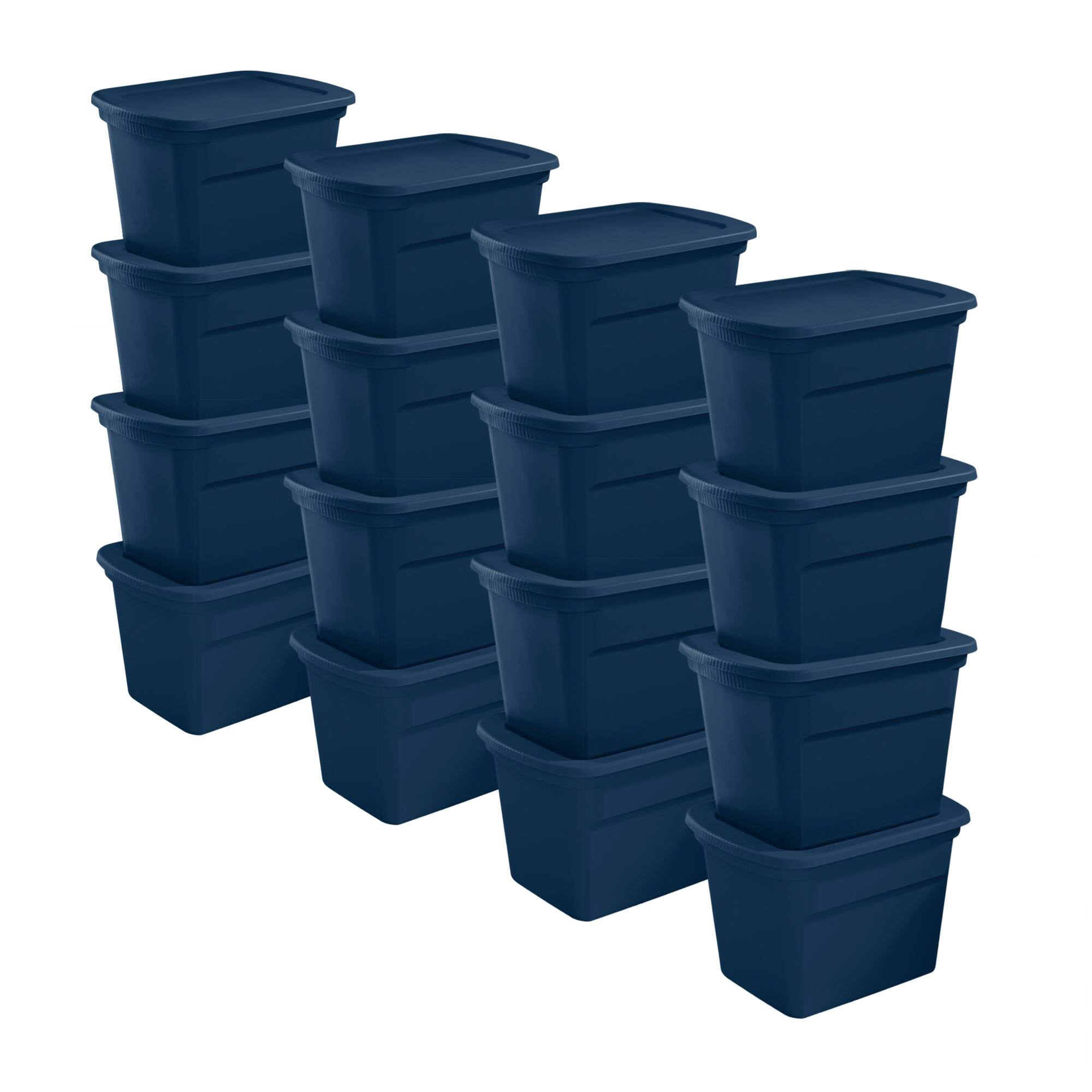 Front. Sterilite - Sterilite Classic Lidded Stackable 18 Gal Storage Tote Container, Blue, 16 Pack - Marine Blue.