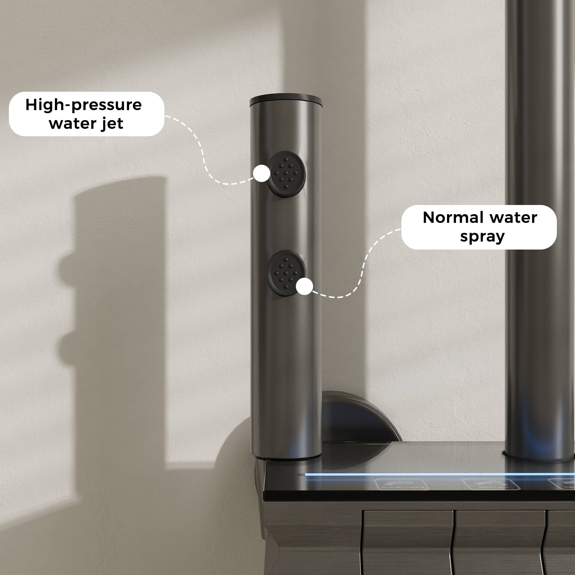 High-pressure water jet  
Normal water spray