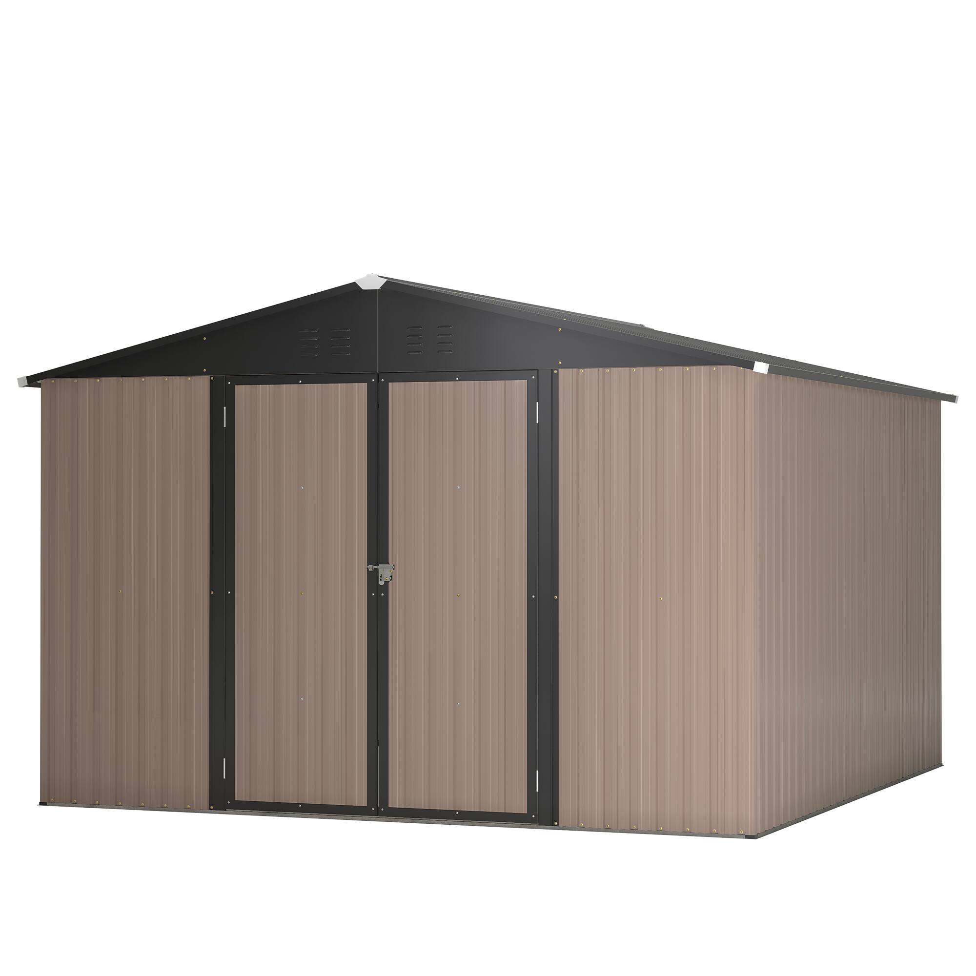 Alt View 6. Loheer - Loheer 10x10 Metal Storage Shed Steel Yard Shed Lockable Outdoor Garden Tool Utility Building Brown.