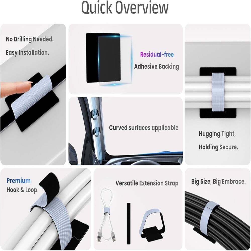Quick Overview

- No Drilling Needed.
- Easy Installation.
- Residual-free Adhesive Backing
- Curved surfaces applicable
- Hugging Tight, Holding Secure.
- Premium Hook & Loop
- Versatile Extension Strap
- Big Size, Big Embrace.
