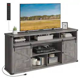 Songmics Home - TV Stand for TVs up to 75 Inches, Farmhouse Entertainment Center with Sliding Barn Doors, TV Console Table - Misty Gray