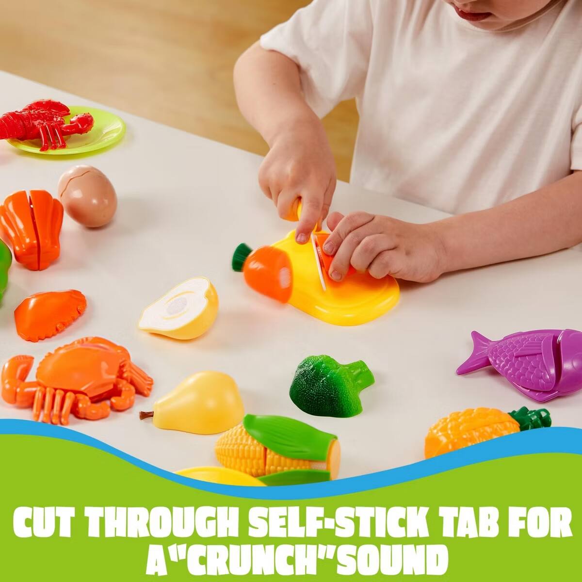 CUT THROUGH SELF-STICK TAB FOR A "CRUNCH" SOUND