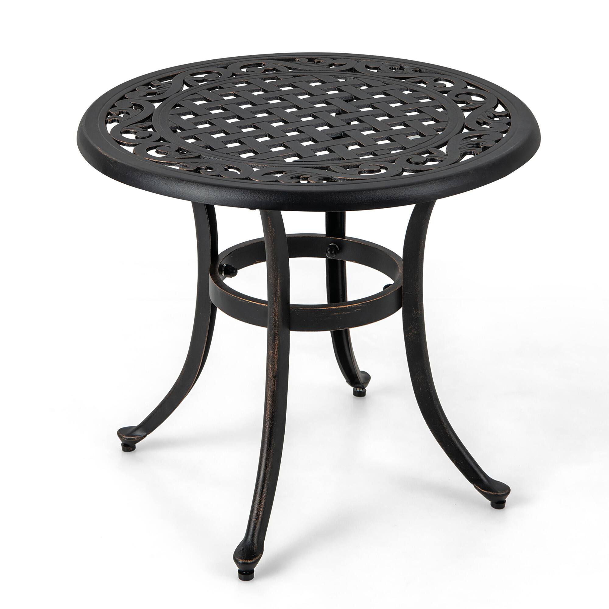 Alt View 9. Gymax - Gymax Cast Aluminum Patio Table 24''Outdoor Round Side Table Anti-Rust Coffee Bistro Table - Antique Brown.