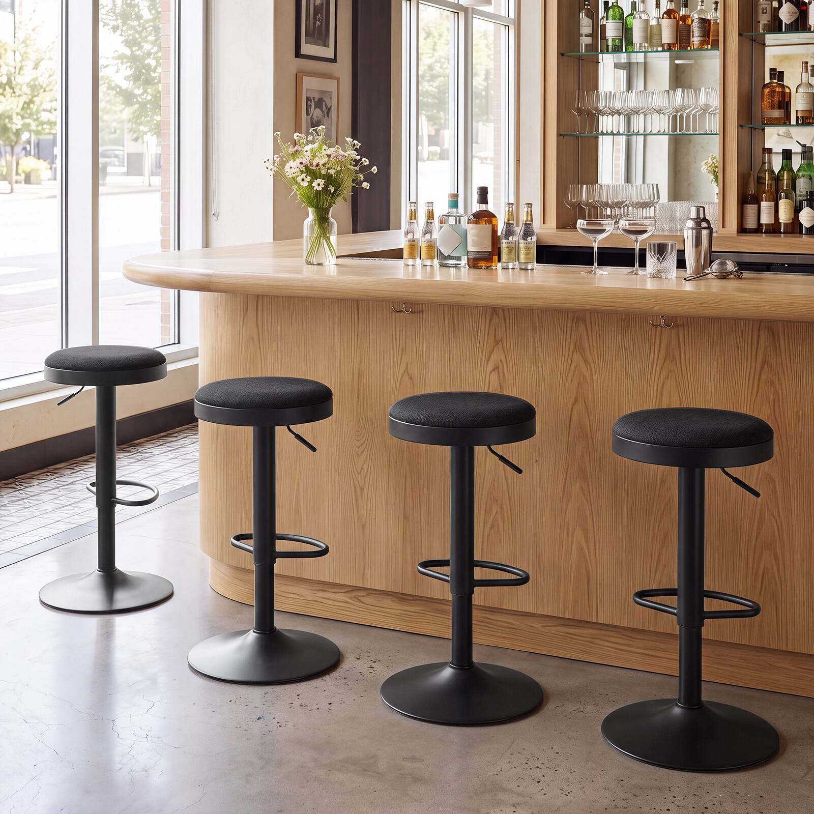 Alt View 4. Costway - Costway Bar Stools Set of 2, Kitchen Bar Stools with Height Adjustment, Swivel Function - Black.