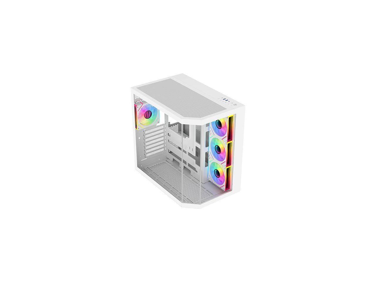 Alt View 1. DIYPC - DIYPC ARGB-N3-W White E-ATX/ATX Dual Chamber Case w/ 3x Glass Panels & 4x ARGB Fans - White.
