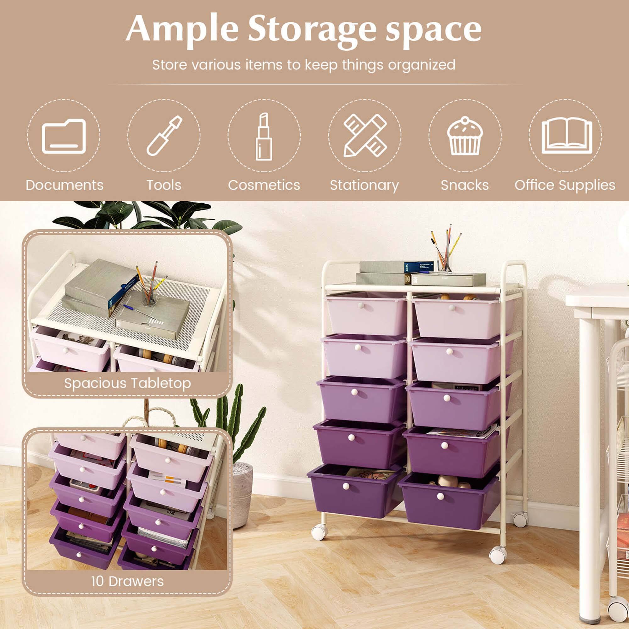Ample Storage space, Store various items to keep things organized, Documents, Tools, Cosmetics, Stationary, Snacks, Office Supplies, Spacious Tabletop, 10 Drawers
