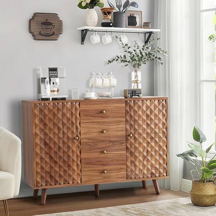 Front. Acekool - 47.2" Farmhouse Sideboard Buffet Cabinet with 4 Drawers & 2 Doors, Large Storage Console for Kitchen, Coffee - Coffee.