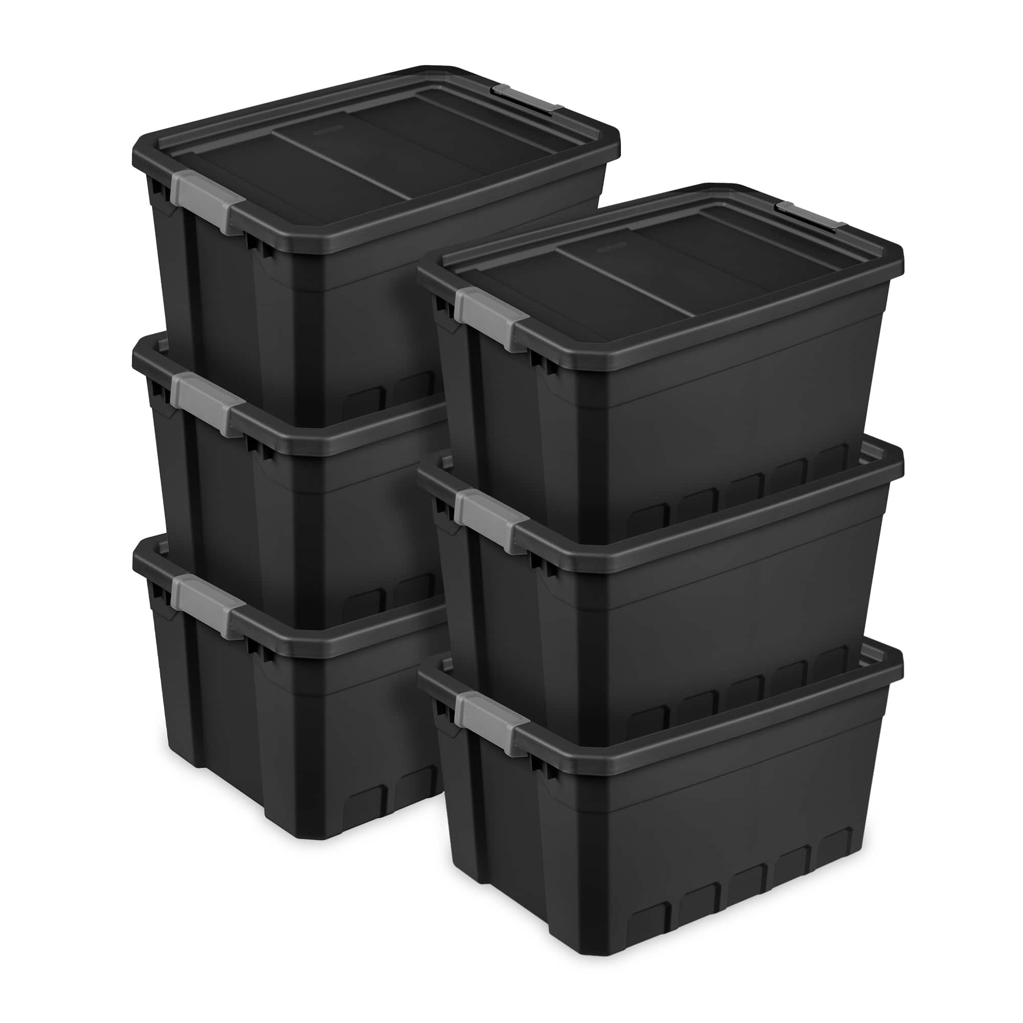 Sterilite - 19 Gal Rugged Industrial Stackable Storage Tote w/ Lid, 6 Pack - Black