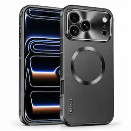 Dteck - For Apple iPhone 18 Pro Max Aluminum Metal Frame PC Back Drop Protection Shockproof Mag Safe Case Camera Lens Cover - Black