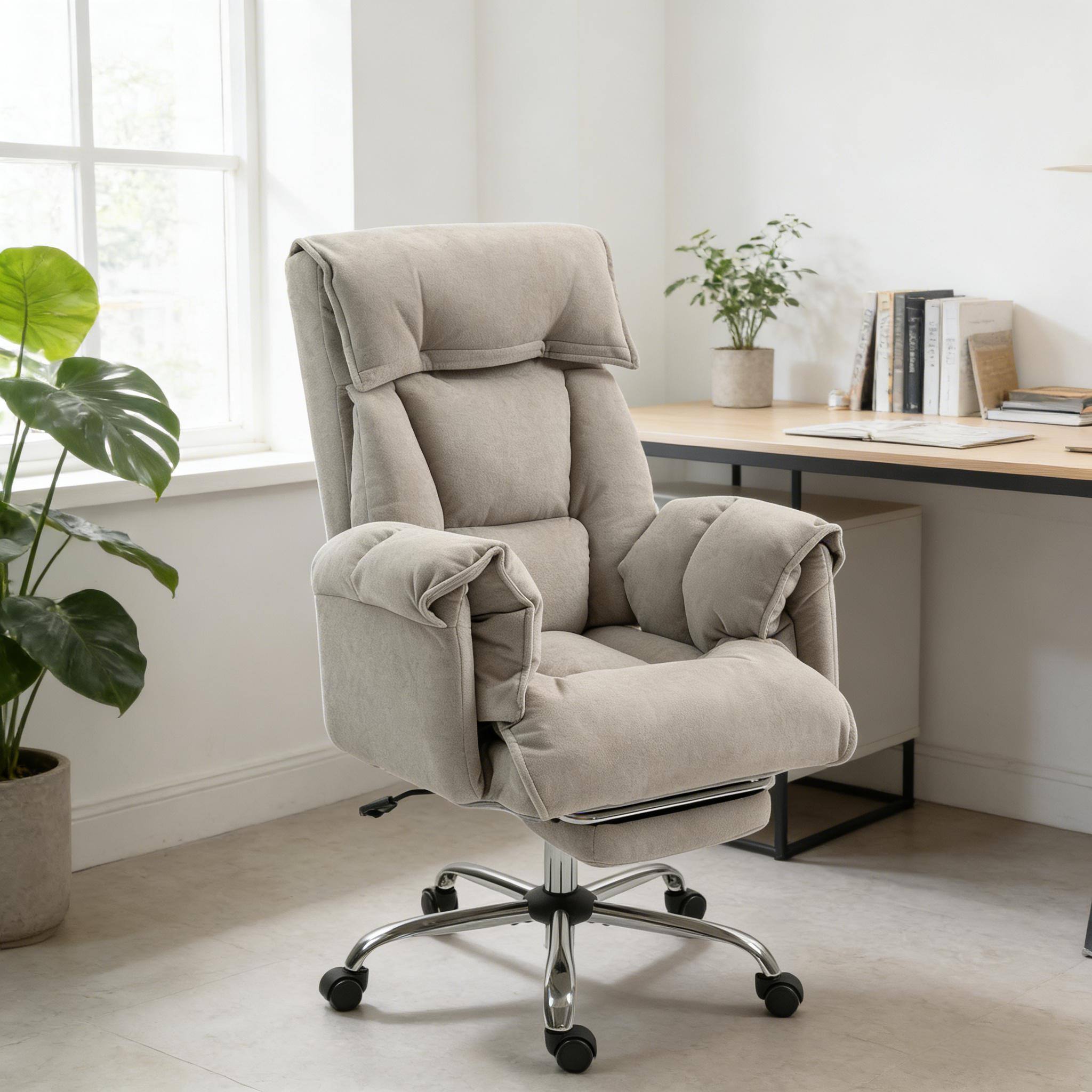 Alt View 4. Forest'nSky - High Back Reclining Office Chair with Rolling Wheels, Ergonomic Desk Chair with Lumbar Support  in Light Grey - Light Grey.
