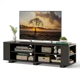 Costway - 59'' Wood TV Stand Console Storage Entertainment Media Center with Adjustable Shelf - Black