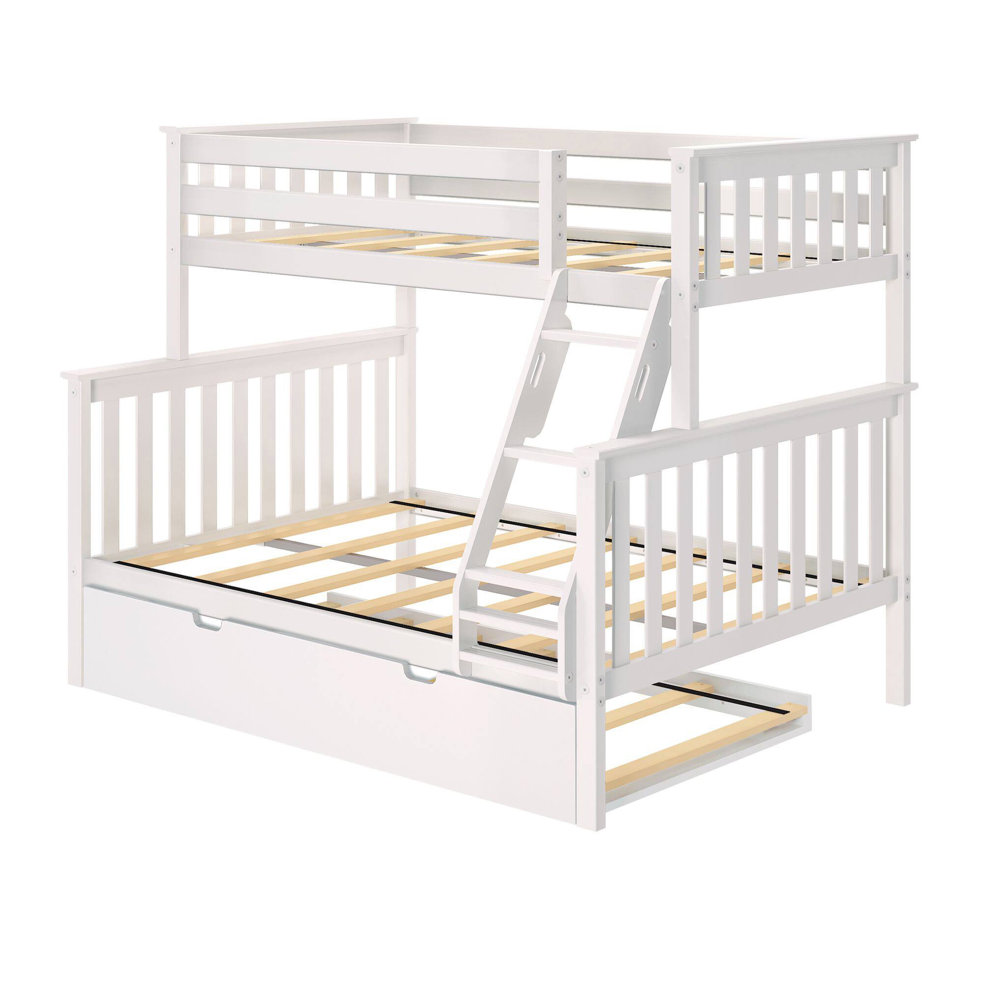 Alt View 2. Plank+Beam - Classic Twin over Full Bunk Bed Bed + Trundle, White - White.
