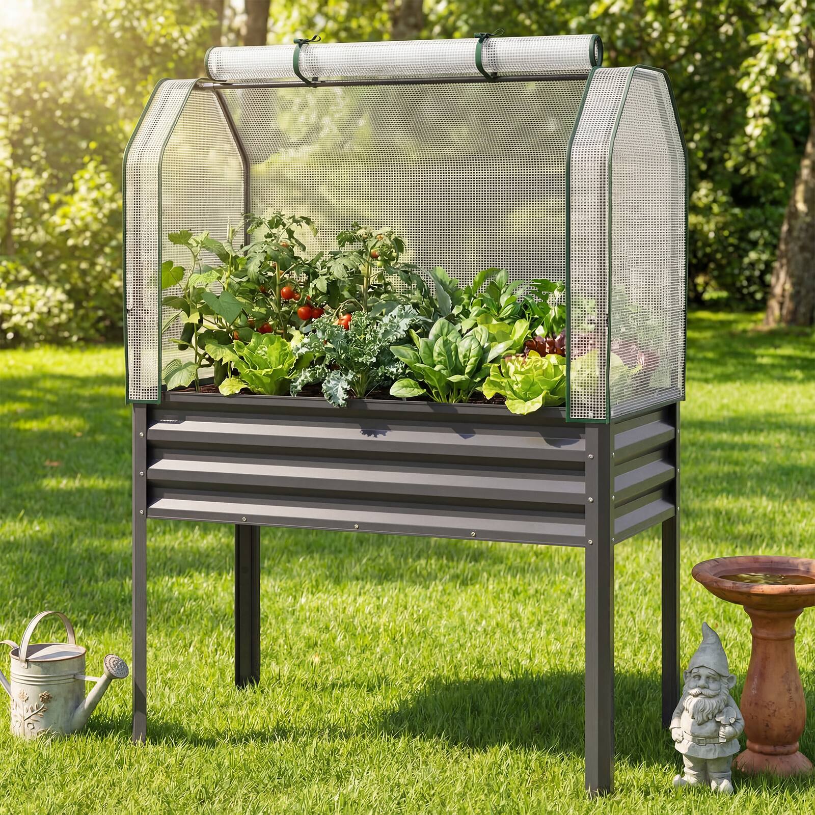 Alt View 3. Costway - Costway 1 PCS Galvanized Raised Garden Bed with Legs Greenhouse Cover Roll-up Door for Vegetable - Gray.