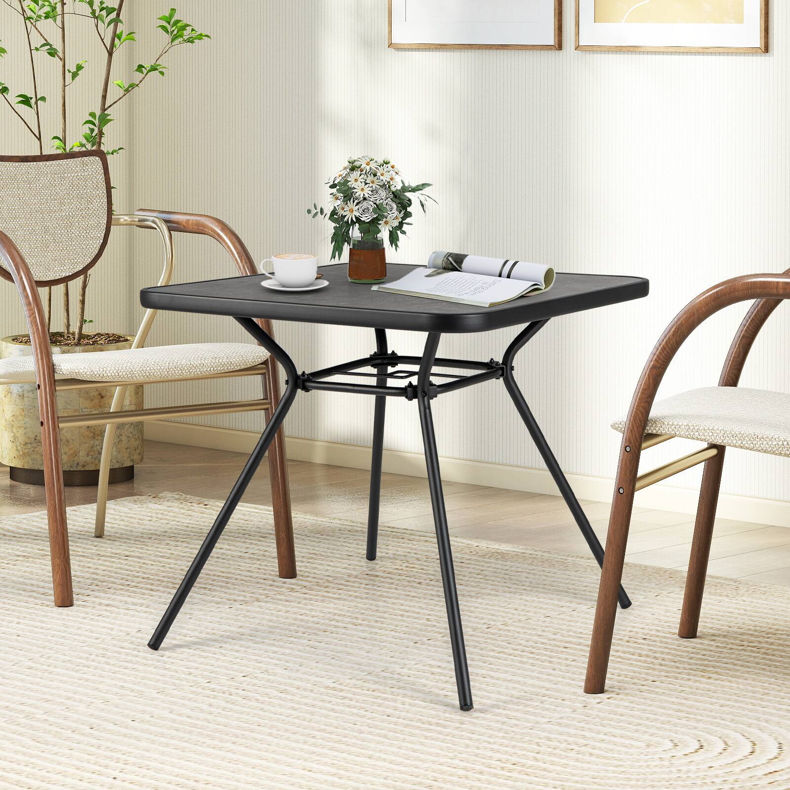Alt View 3. Gymax - Gymax 32'' Patio Dining Table w/ 1.6'' Umbrella Hole & Lid DPC Tabletop for Backyard - Black, Gray.