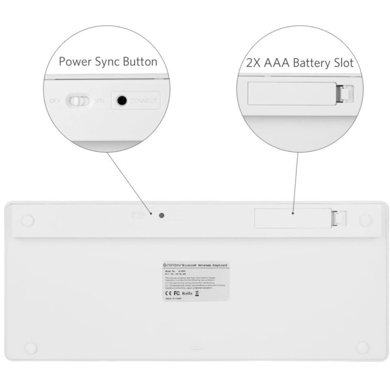 Power Sync Button, 2X AAA Battery Slot, OFF, ON, CONNECT