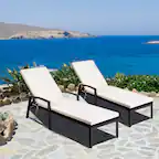 Front. Gymax - Gymax 2PCS Adjustable Patio Rattan Chaise Recliner Lounge Chair w/ Cushion - Brown.