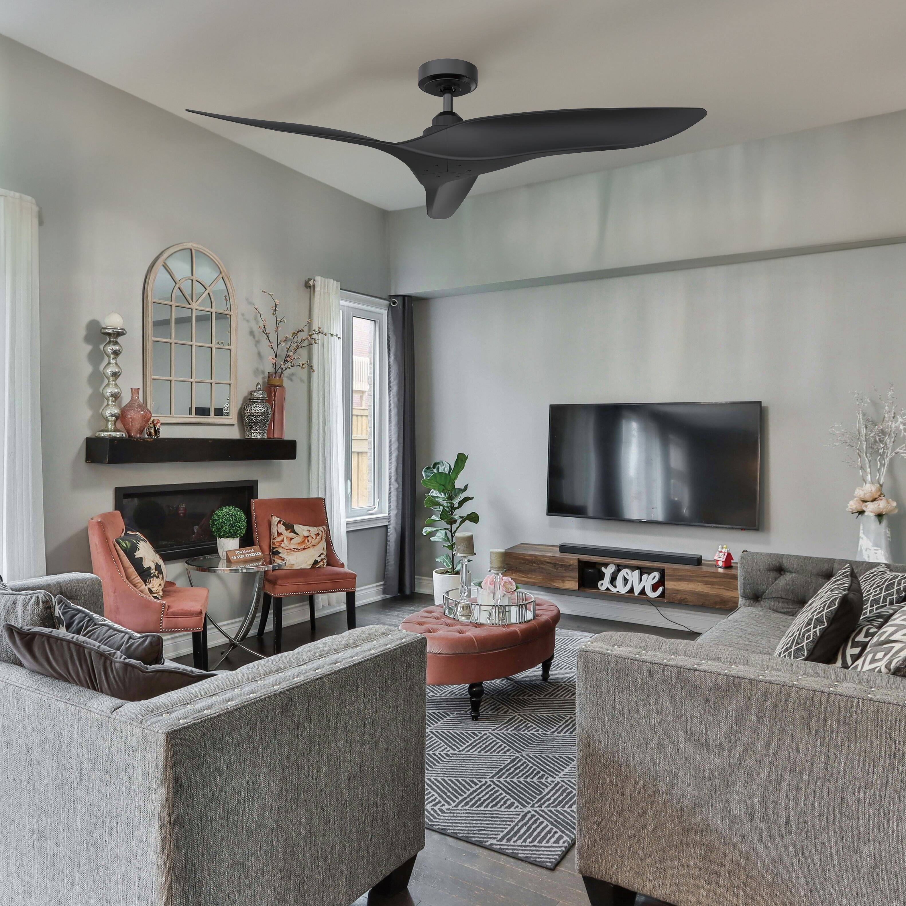 Angle. Parrot Uncle - 52" Modern Black DC Motor No Light Ceiling Fan with Remote - Black.