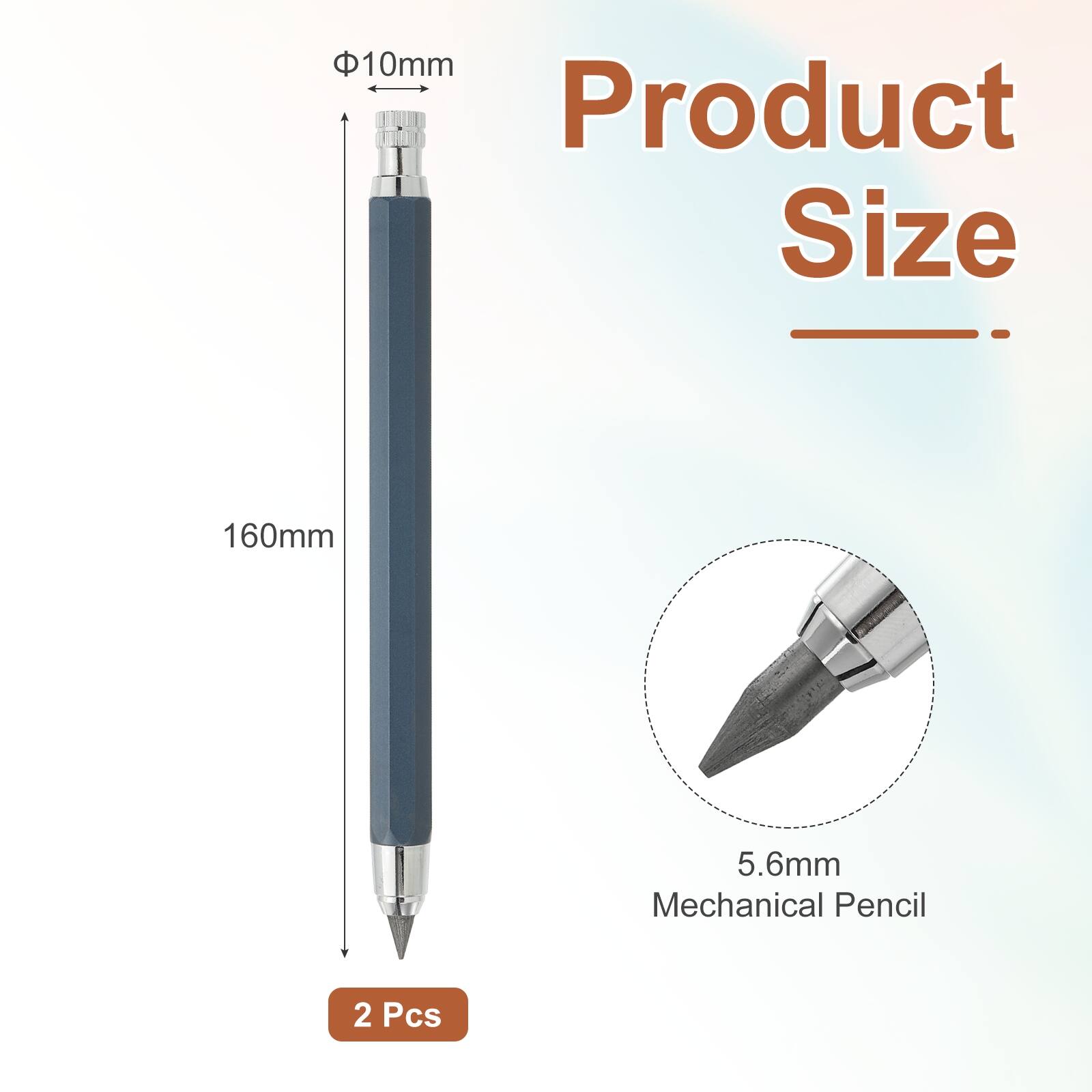 Product Size: 10mm, 160mm, 5.6mm Mechanical Pencil, 2 Pcs
