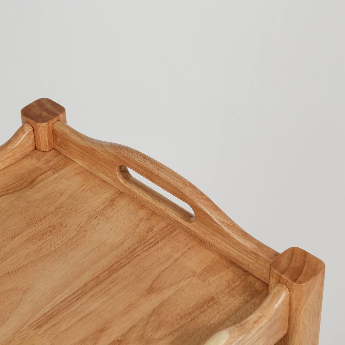 Alt View 6. Loheer - Loheer solid rubberwood rolling side table, two tier, natural wood - Natural Wood.