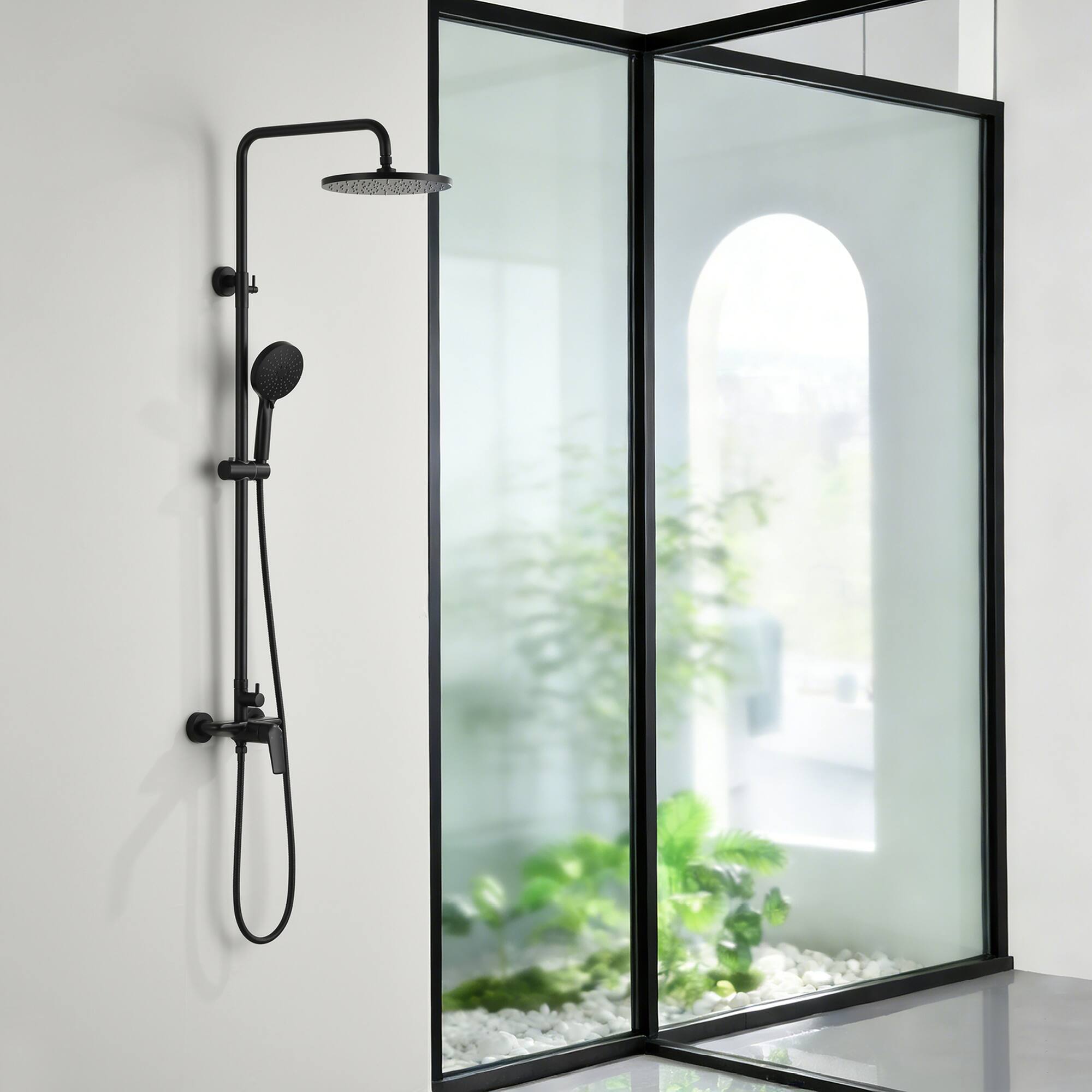 Alt View 1. Boyel Living - Matte Black Shower Set Brass SUS304 2-Function 10-Inch ABS Top Spray 3-Function Handheld cUPC - Matte Black.