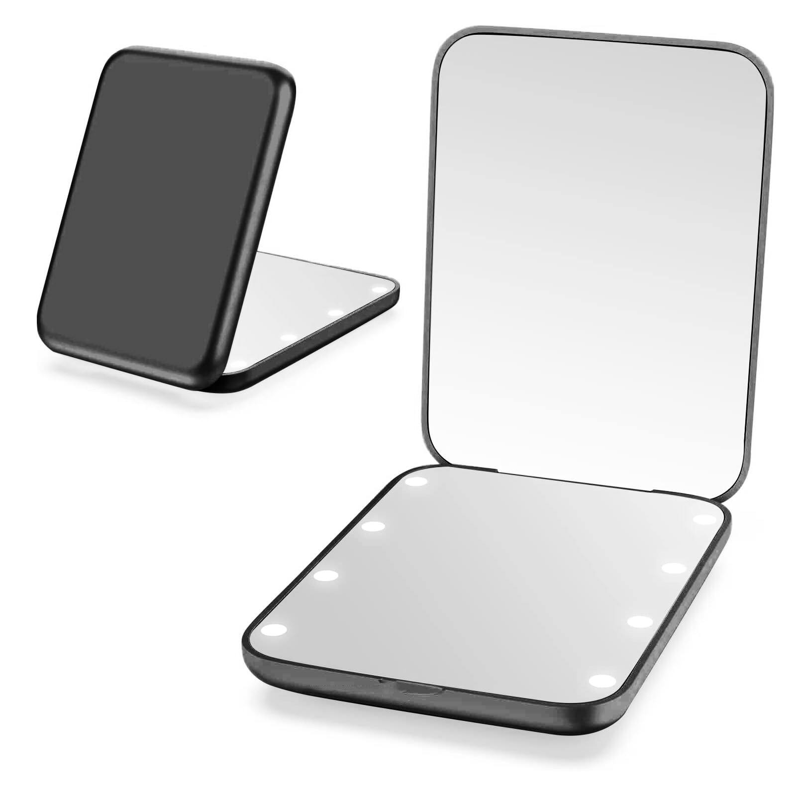 Pacoar Cade - Compact Mirror Makeup With /Magnification Lighted Pocket For Handbag & Purse Small Illuminated Beauty Touch ups - Black Rectangle